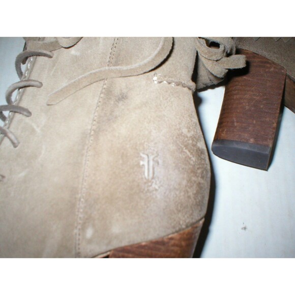New Womens Parker 5.5 Frye Suede Leather Boots Short Fringe Gray Brown Lace Up - Picture 6 of 12